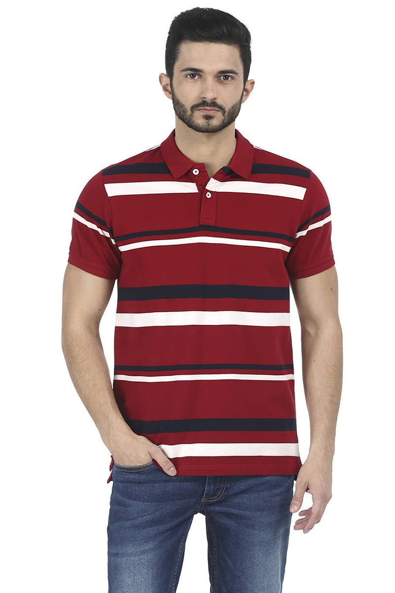 BASICS MUSCLE FIT STRIPED POLO T SHIRT