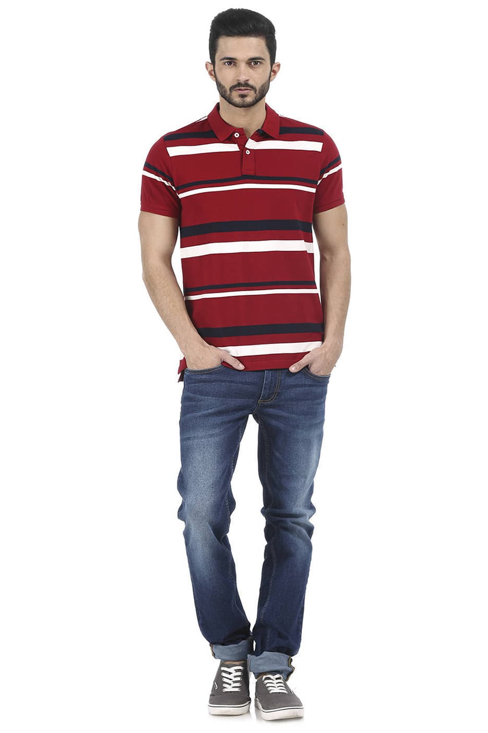 BASICS MUSCLE FIT STRIPED POLO T SHIRT