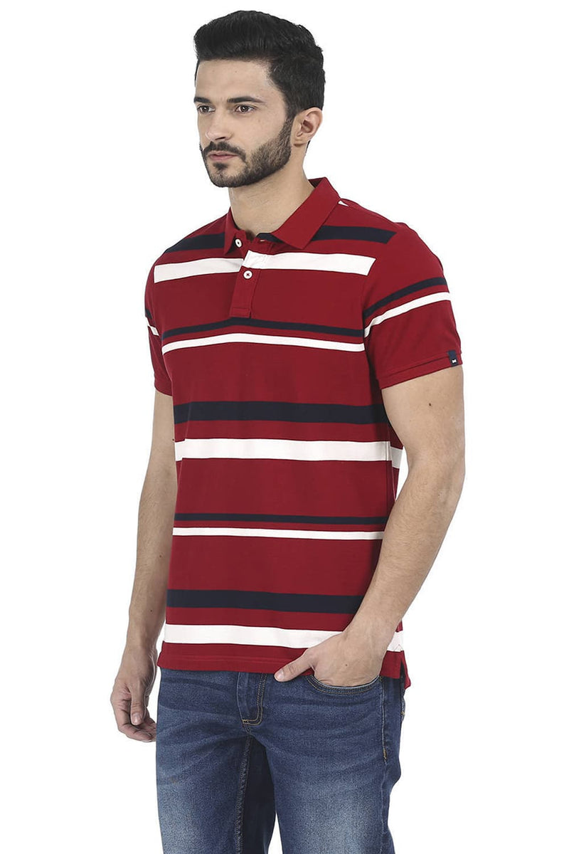 BASICS MUSCLE FIT STRIPED POLO T SHIRT