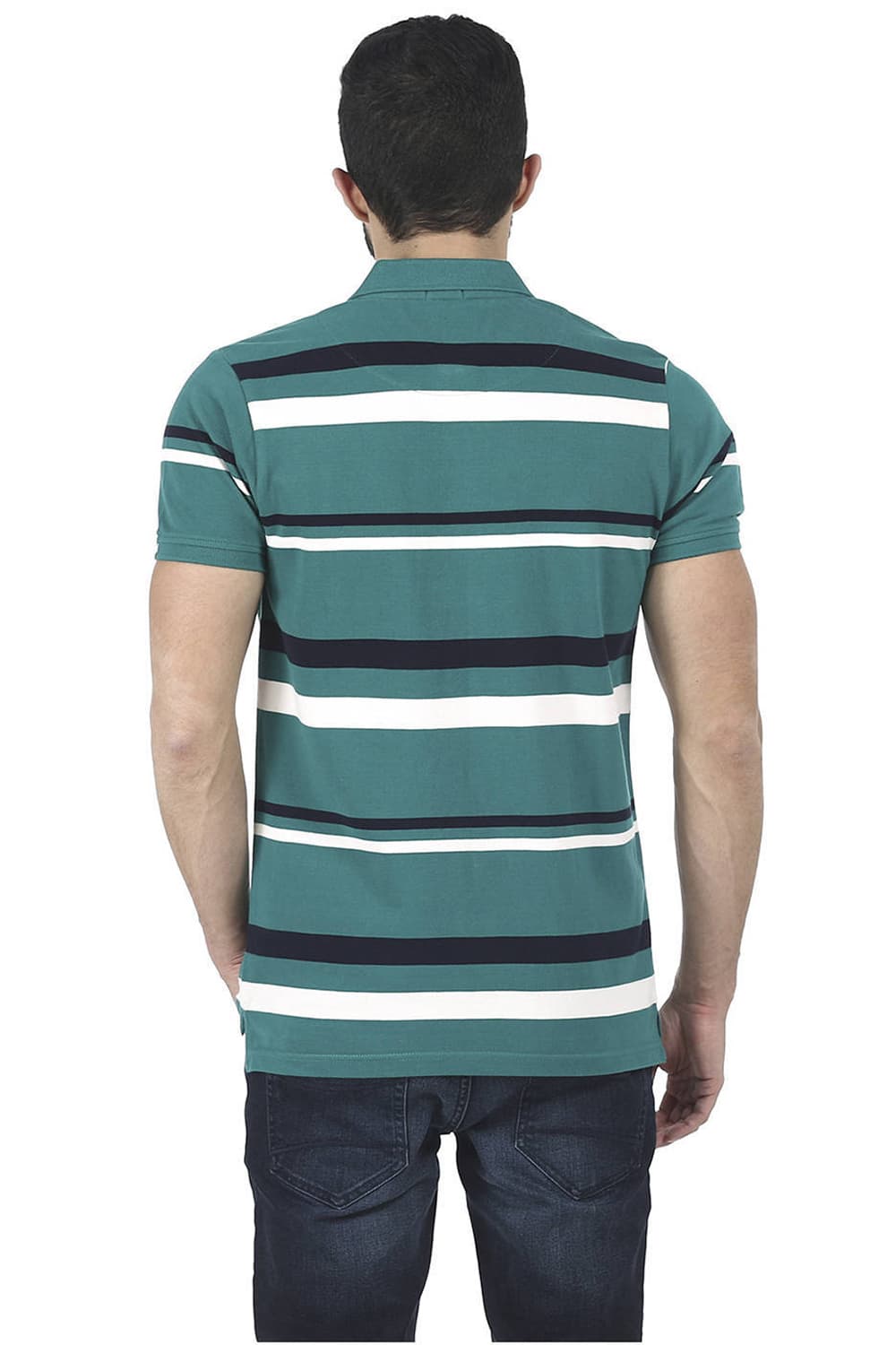 BASICS MUSCLE FIT STRIPED POLO T SHIRT