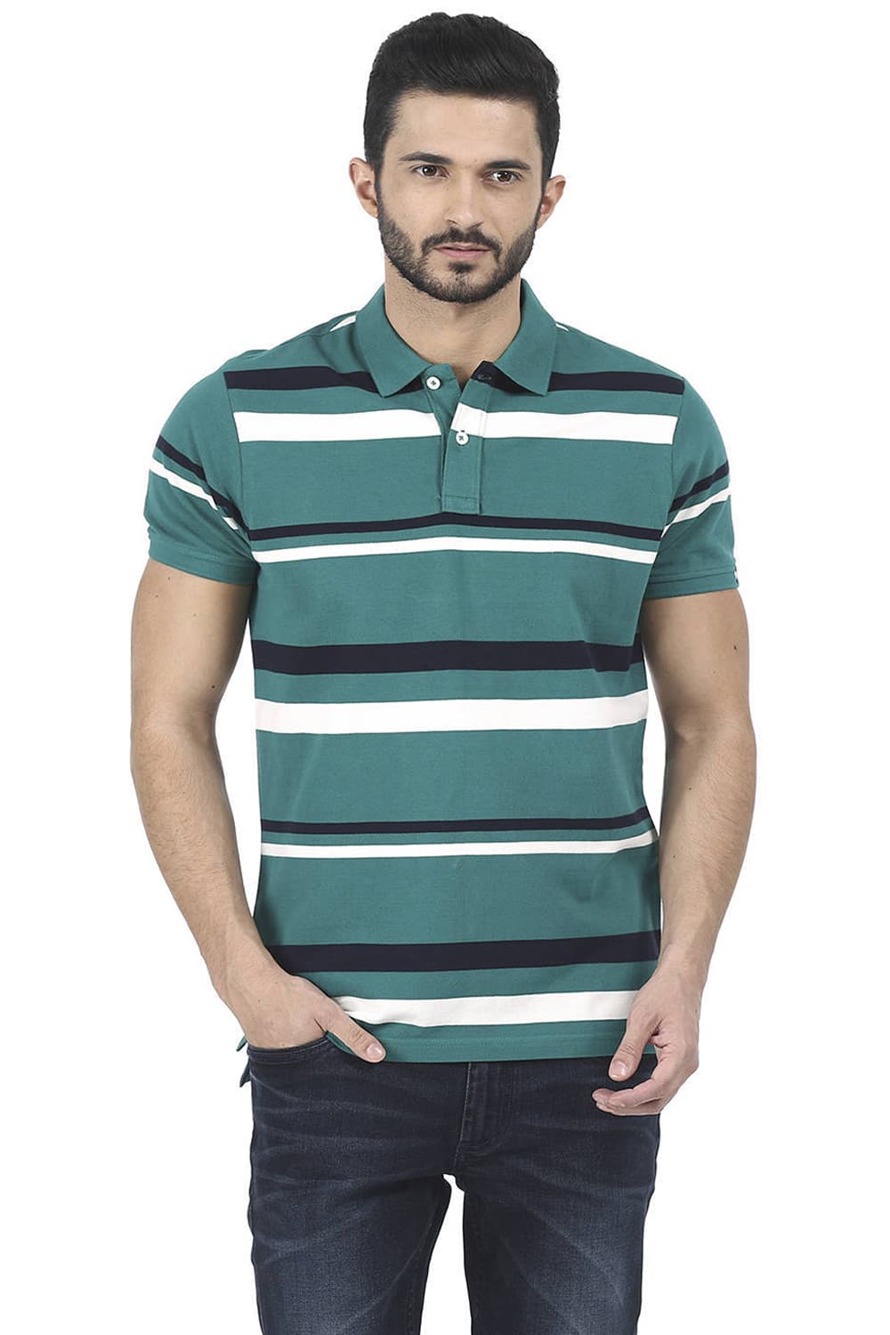 BASICS MUSCLE FIT STRIPED POLO T SHIRT