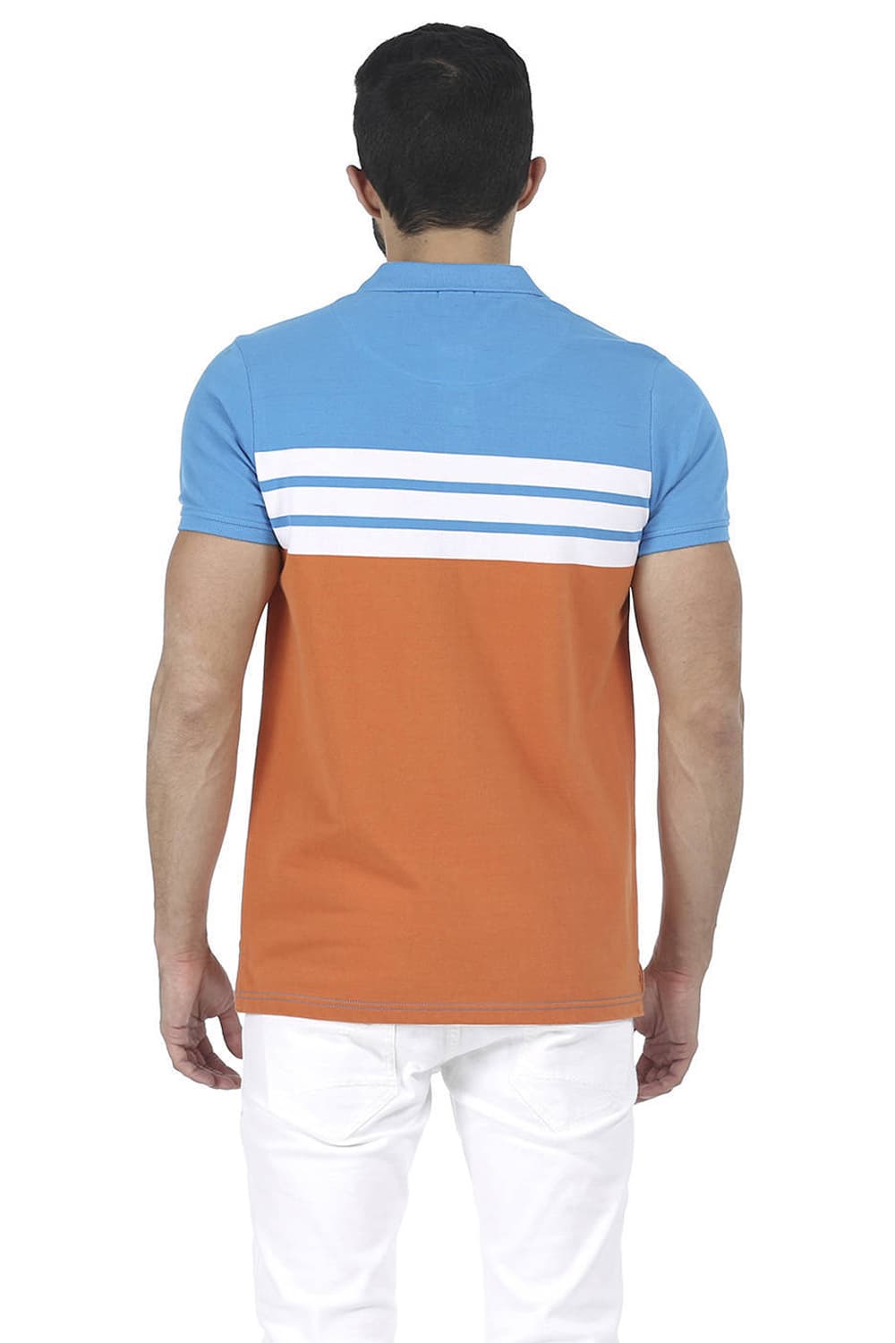 BASICS MUSCLE FIT STRIPED POLO T SHIRT