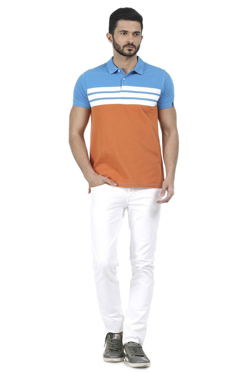 BASICS MUSCLE FIT STRIPED POLO T SHIRT