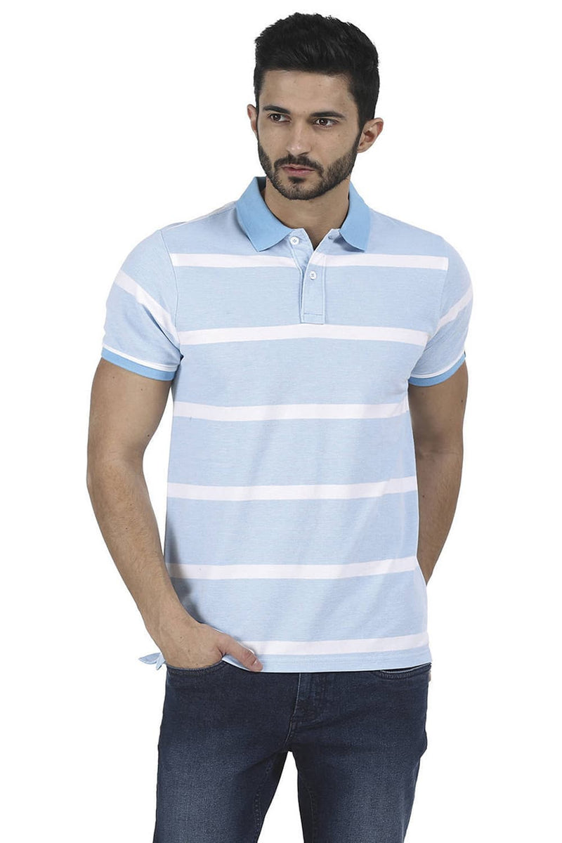 BASICS MUSCLE FIT STRIPED POLO T SHIRT