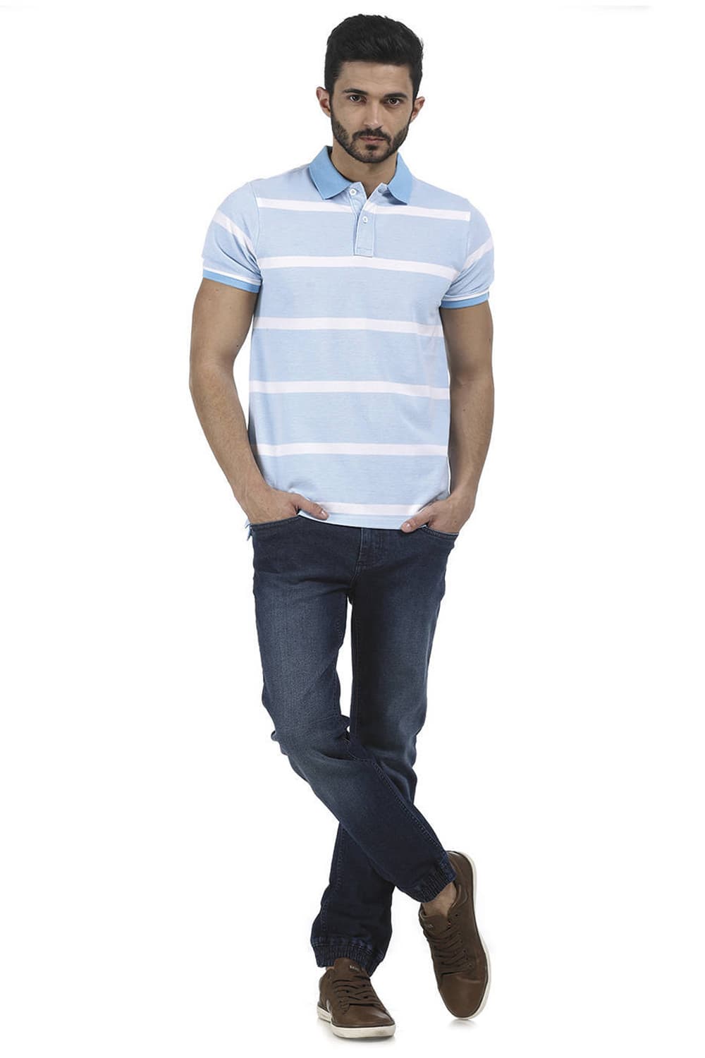 BASICS MUSCLE FIT STRIPED POLO T SHIRT