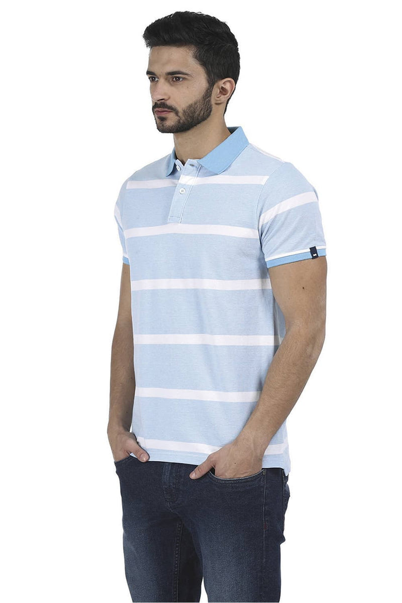 BASICS MUSCLE FIT STRIPED POLO T SHIRT