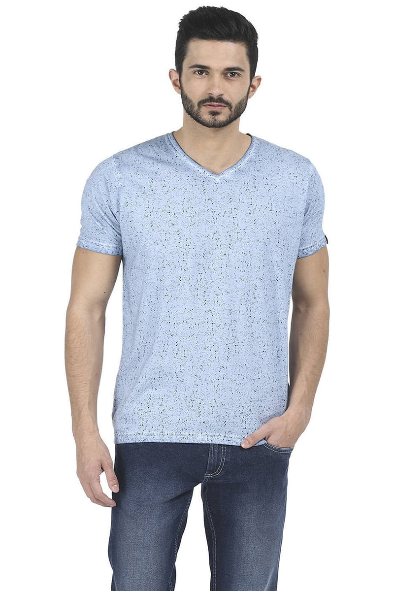 BASICS MUSCLE FIT PRINTED V NECK T SHIRT