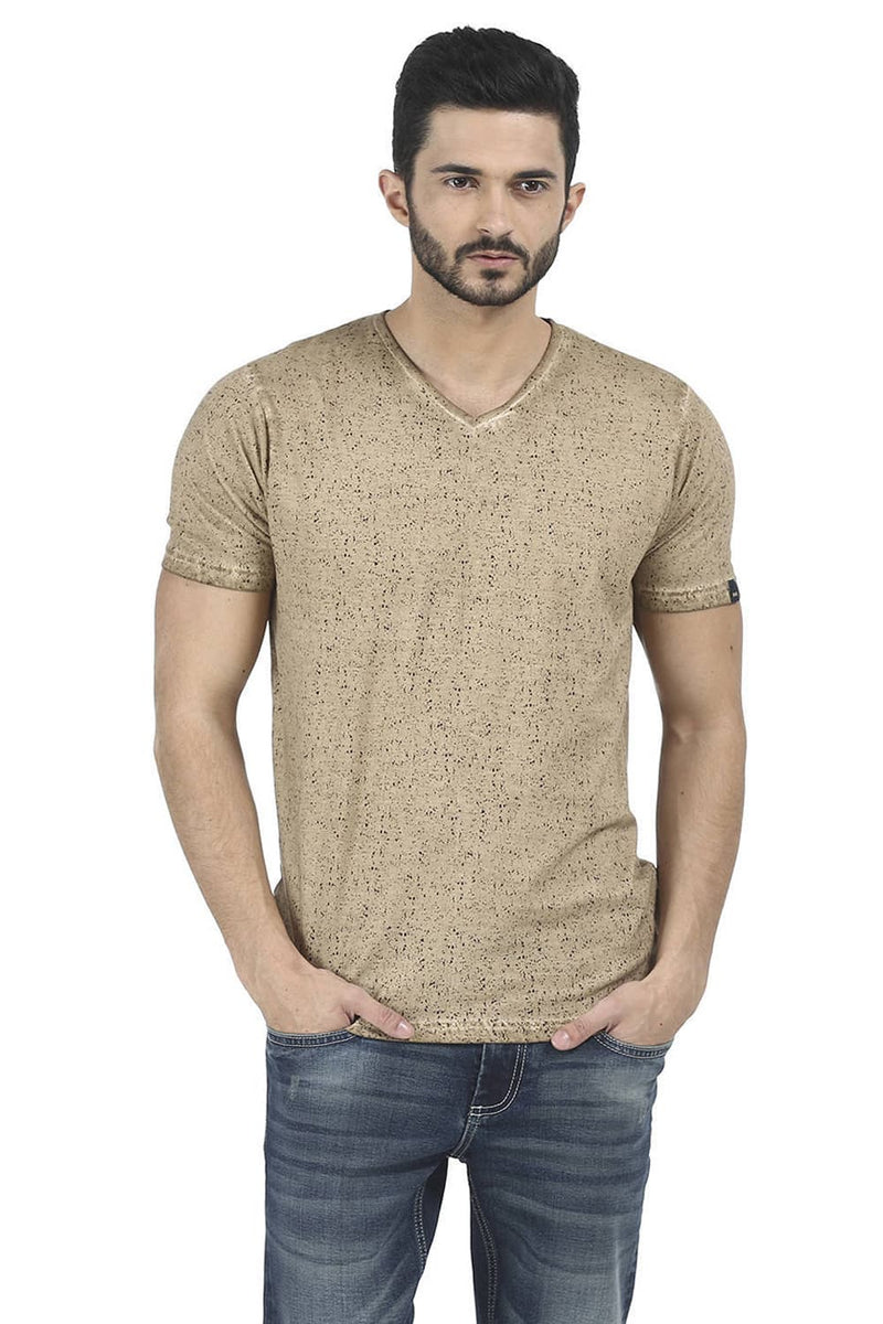 BASICS MUSCLE FIT PRINTED V NECK T SHIRT