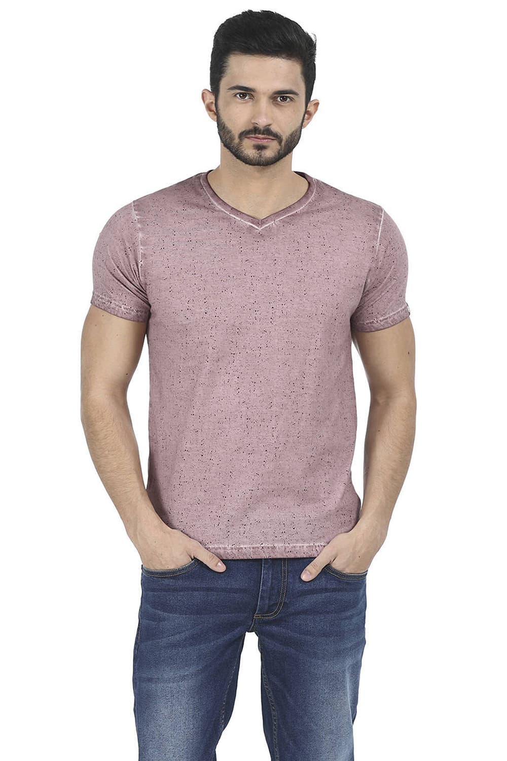 BASICS MUSCLE FIT PRINTED V NECK T SHIRT