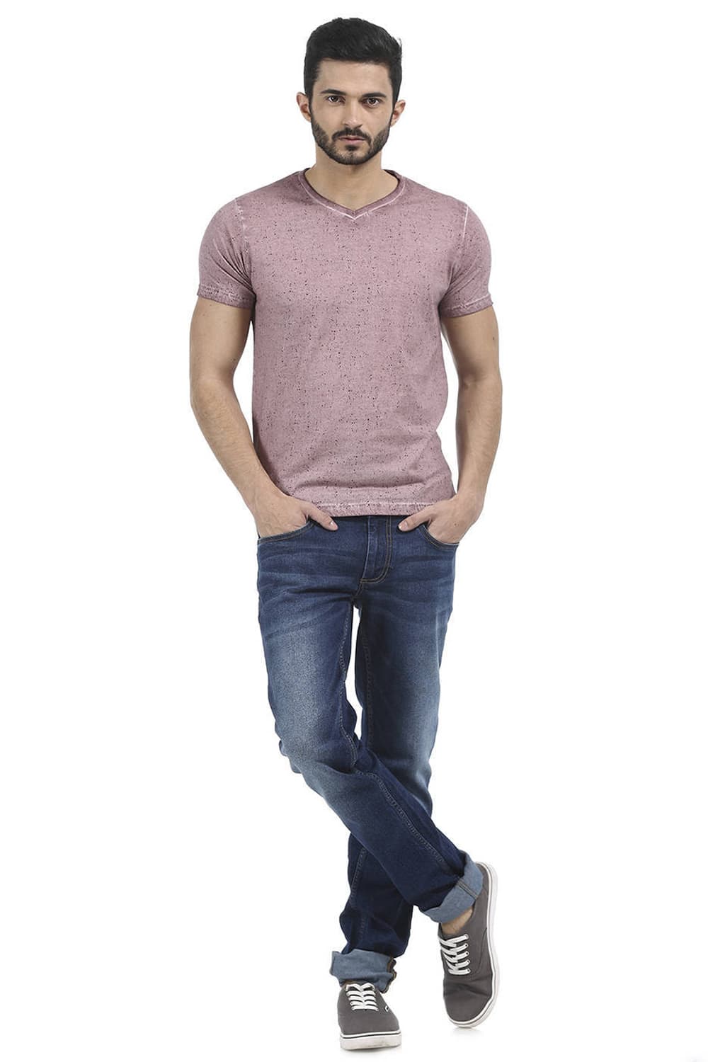 BASICS MUSCLE FIT PRINTED V NECK T SHIRT