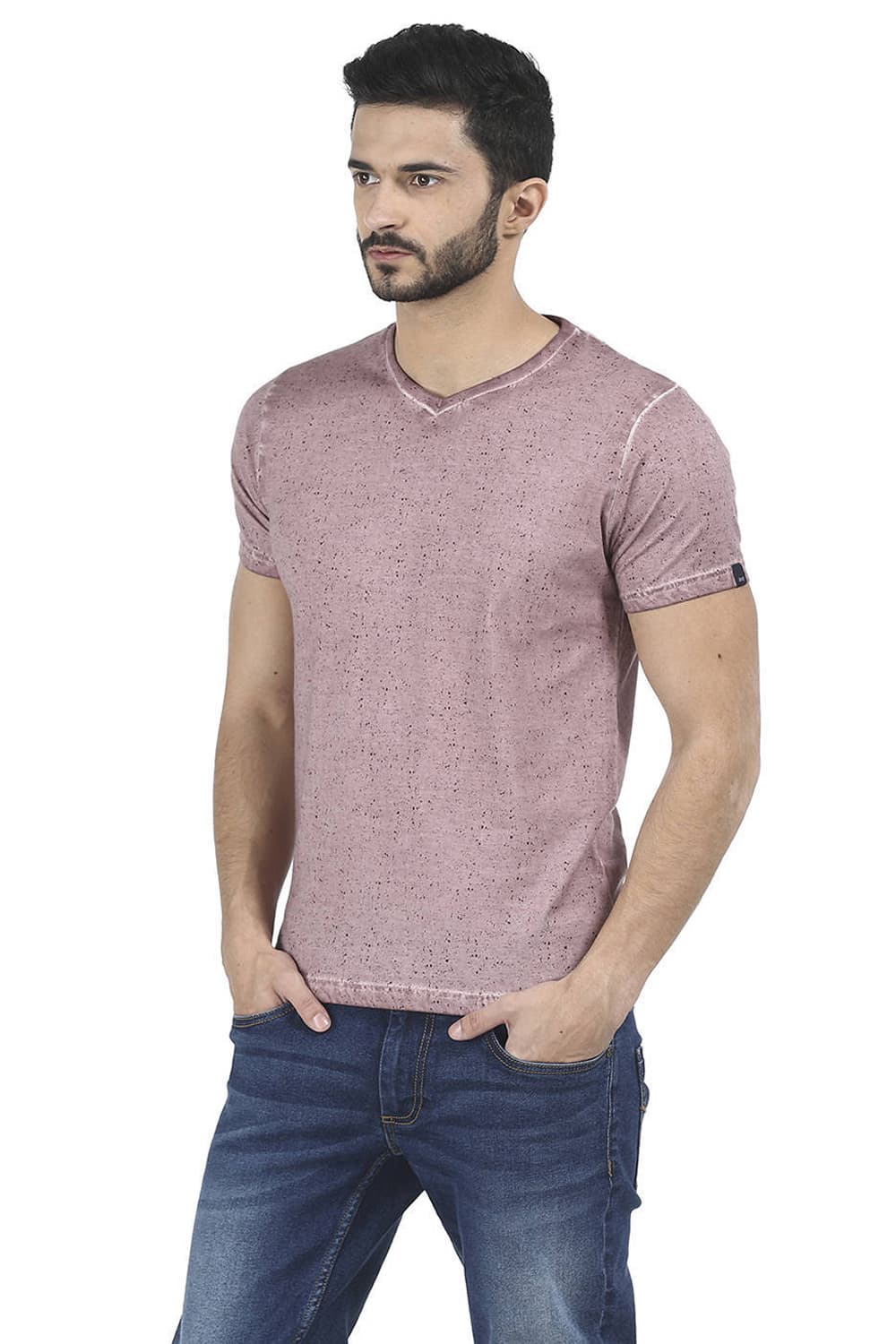 BASICS MUSCLE FIT PRINTED V NECK T SHIRT