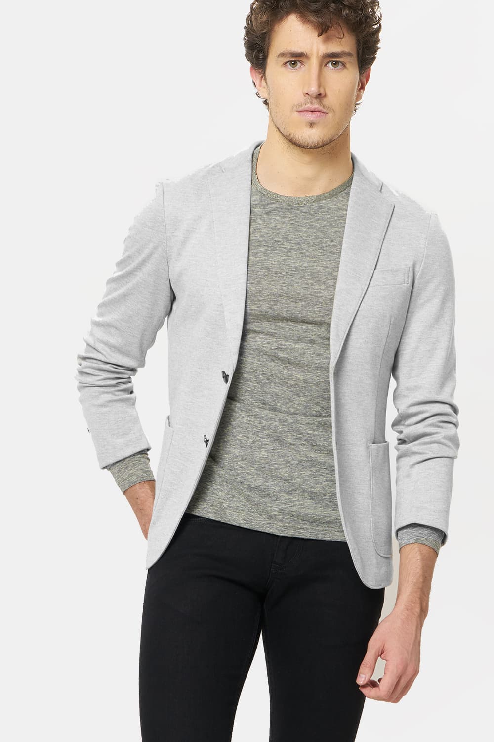 BASICS COMFORT FIT 2 BUTTON KNIT BLAZER