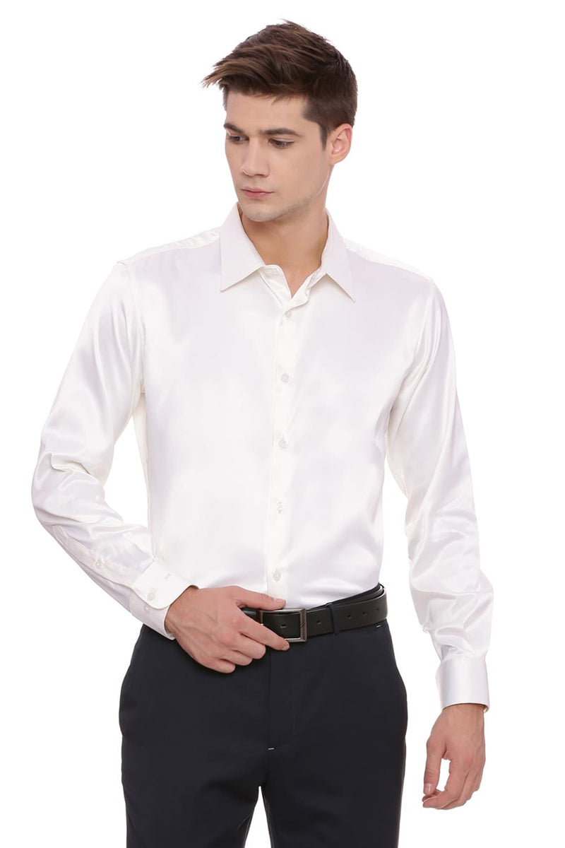 BASICS TRIM FIT SATIN STRETCH SHIRT