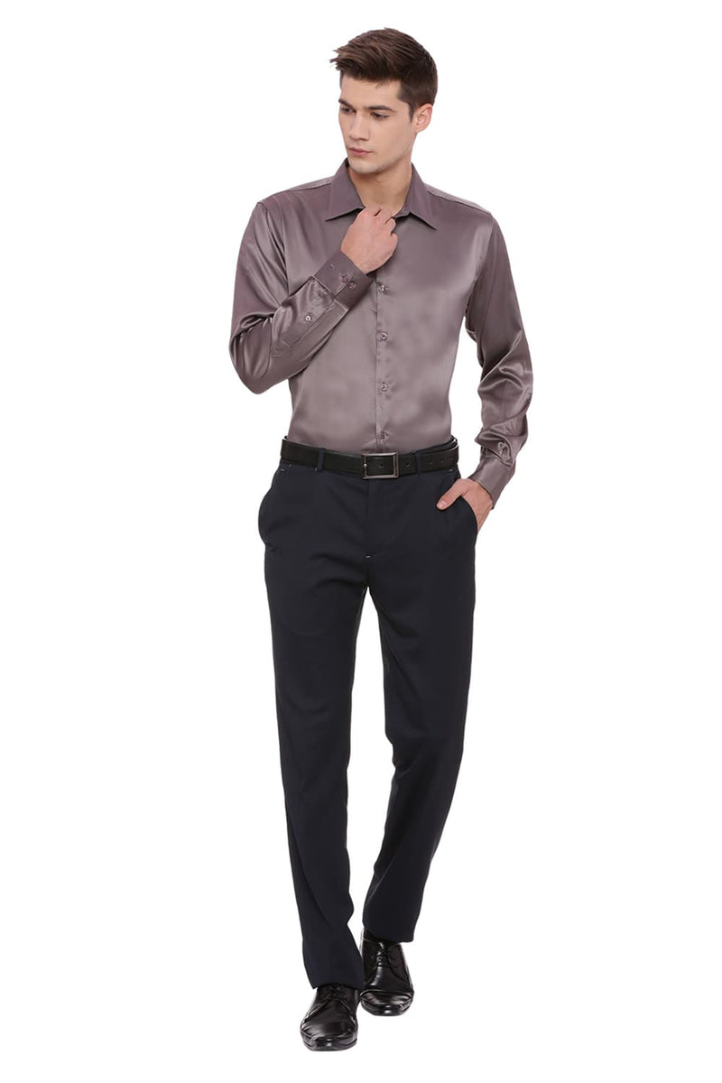 BASICS TRIM FIT SATIN STRETCH SHIRT