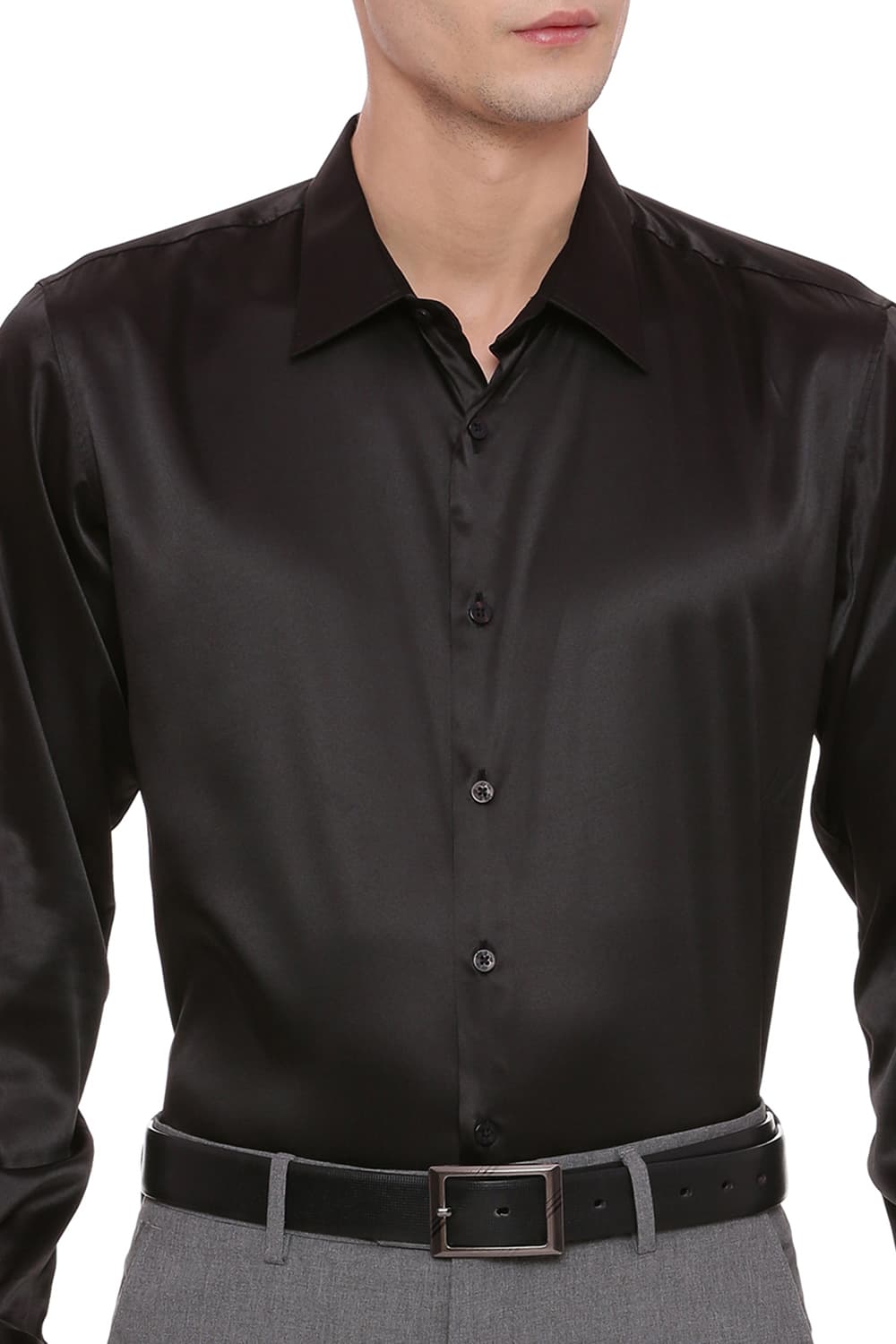 BASICS TRIM FIT SATIN STRETCH SHIRT