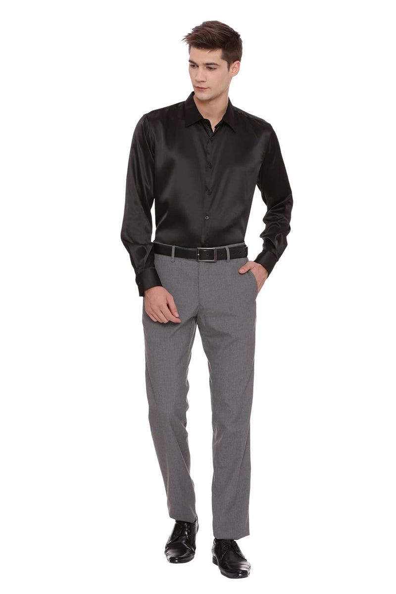 BASICS TRIM FIT SATIN STRETCH SHIRT