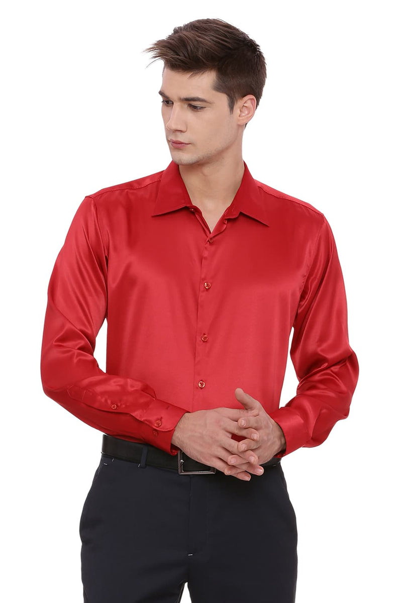 BASICS TRIM FIT SATIN STRETCH SHIRT