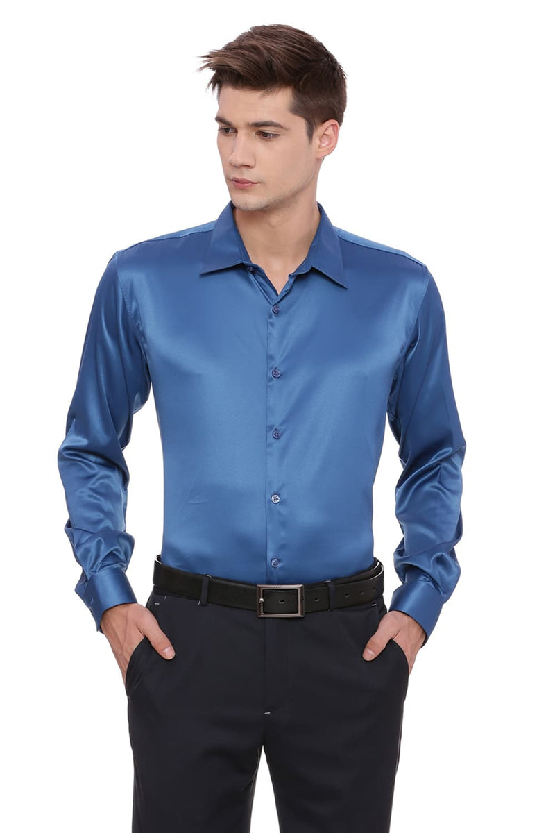 BASICS TRIM FIT SATIN STRETCH SHIRT