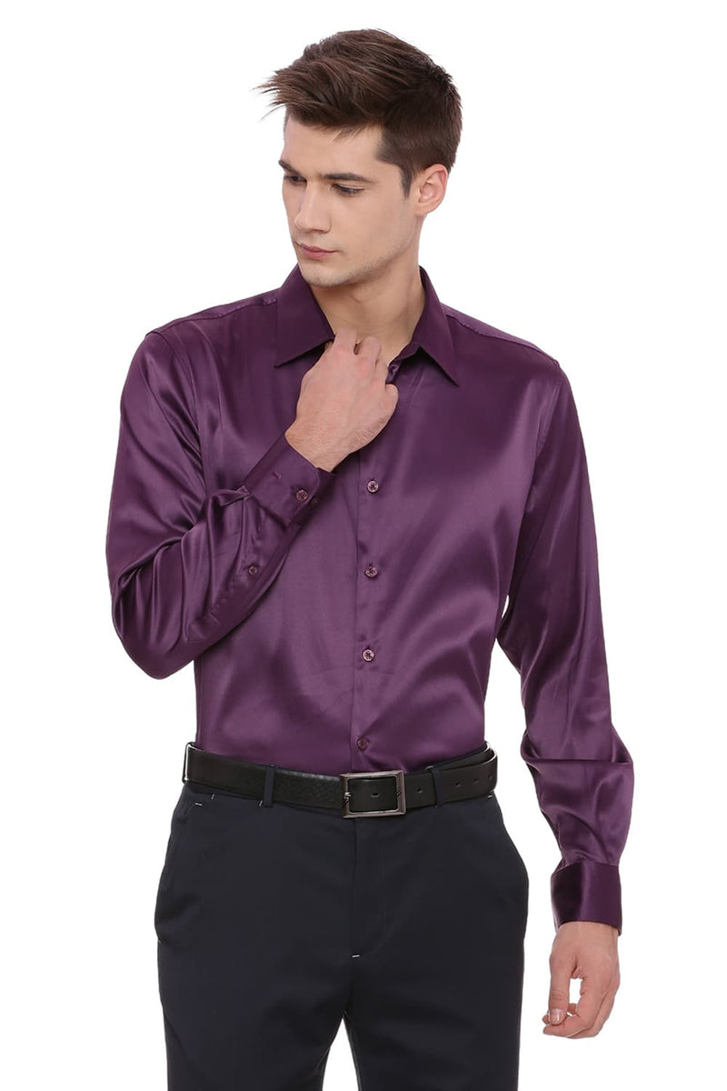 BASICS TRIM FIT SATIN STRETCH SHIRT