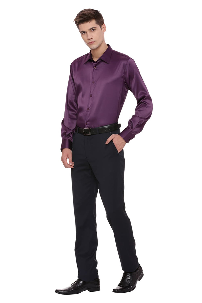 BASICS TRIM FIT SATIN STRETCH SHIRT