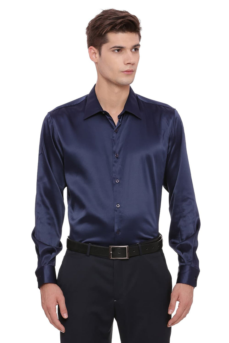 BASICS TRIM FIT SATIN STRETCH SHIRT