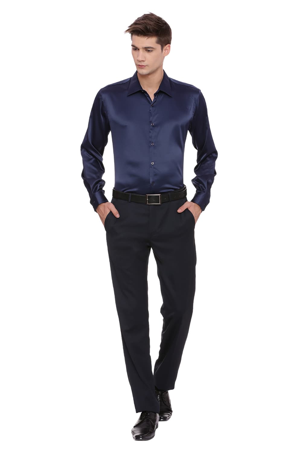 BASICS TRIM FIT SATIN STRETCH SHIRT