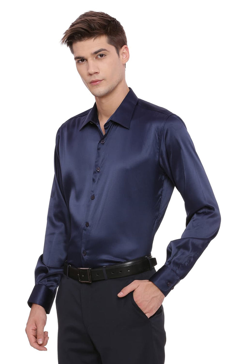 BASICS TRIM FIT SATIN STRETCH SHIRT