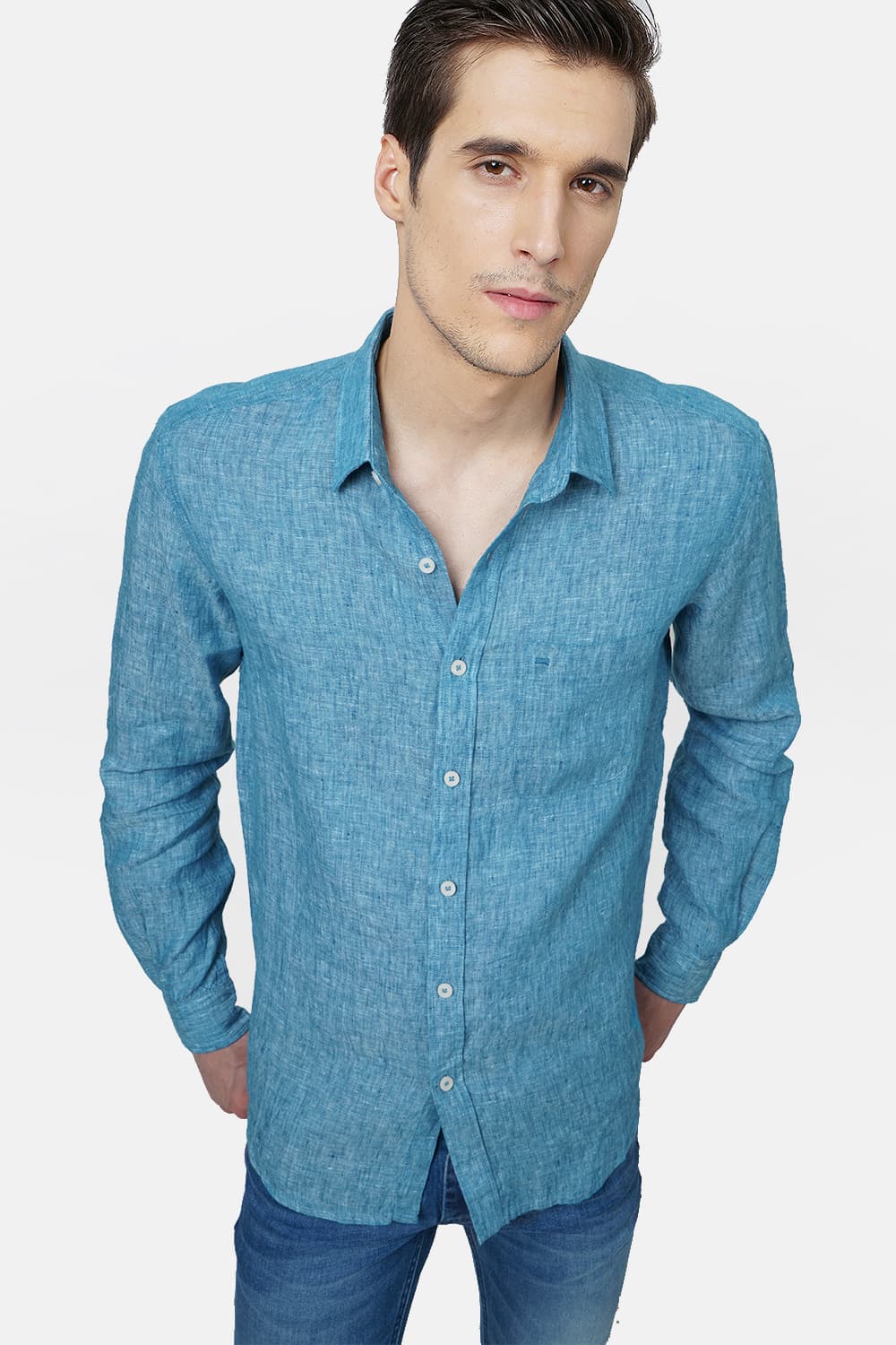 BASICS SLIM FIT LINEN CASUAL SHIRT