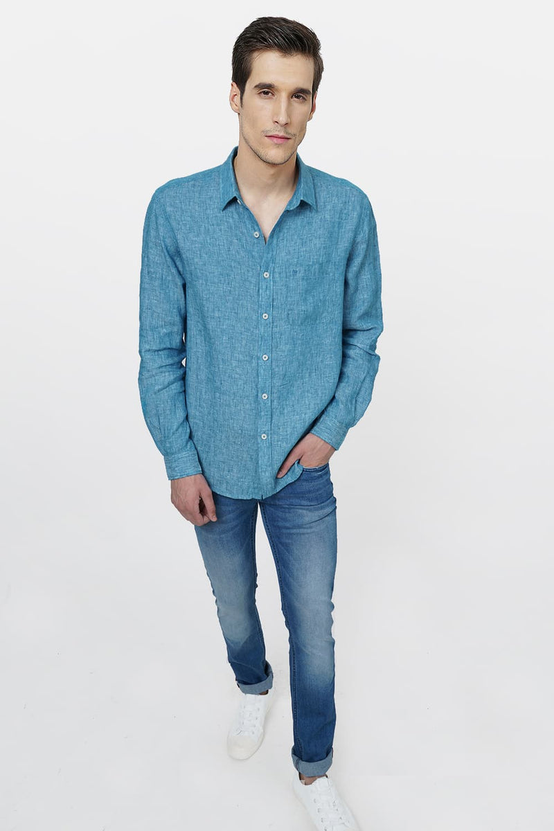 BASICS SLIM FIT LINEN CASUAL SHIRT