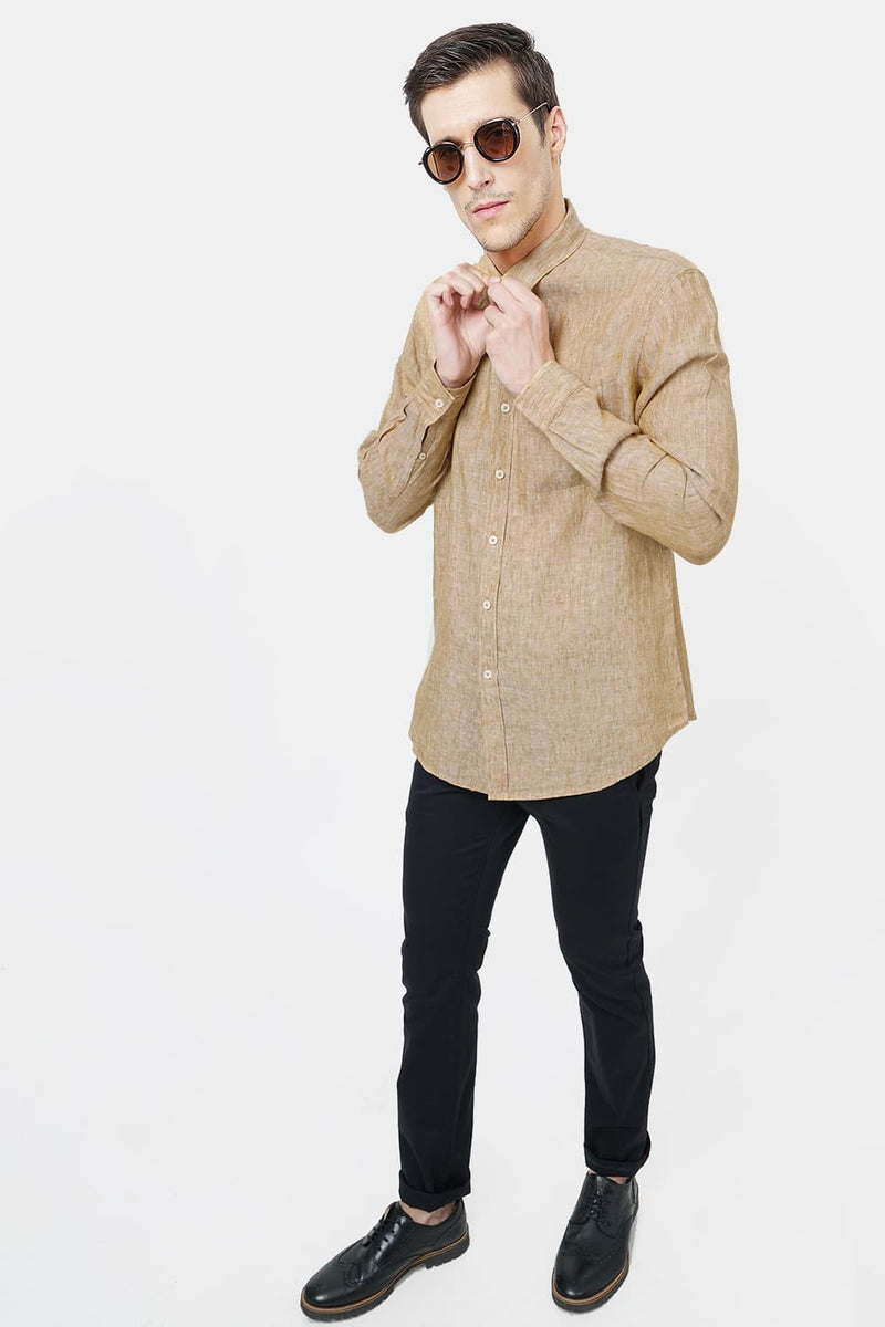 BASICS SLIM FIT LINEN CASUAL SHIRT