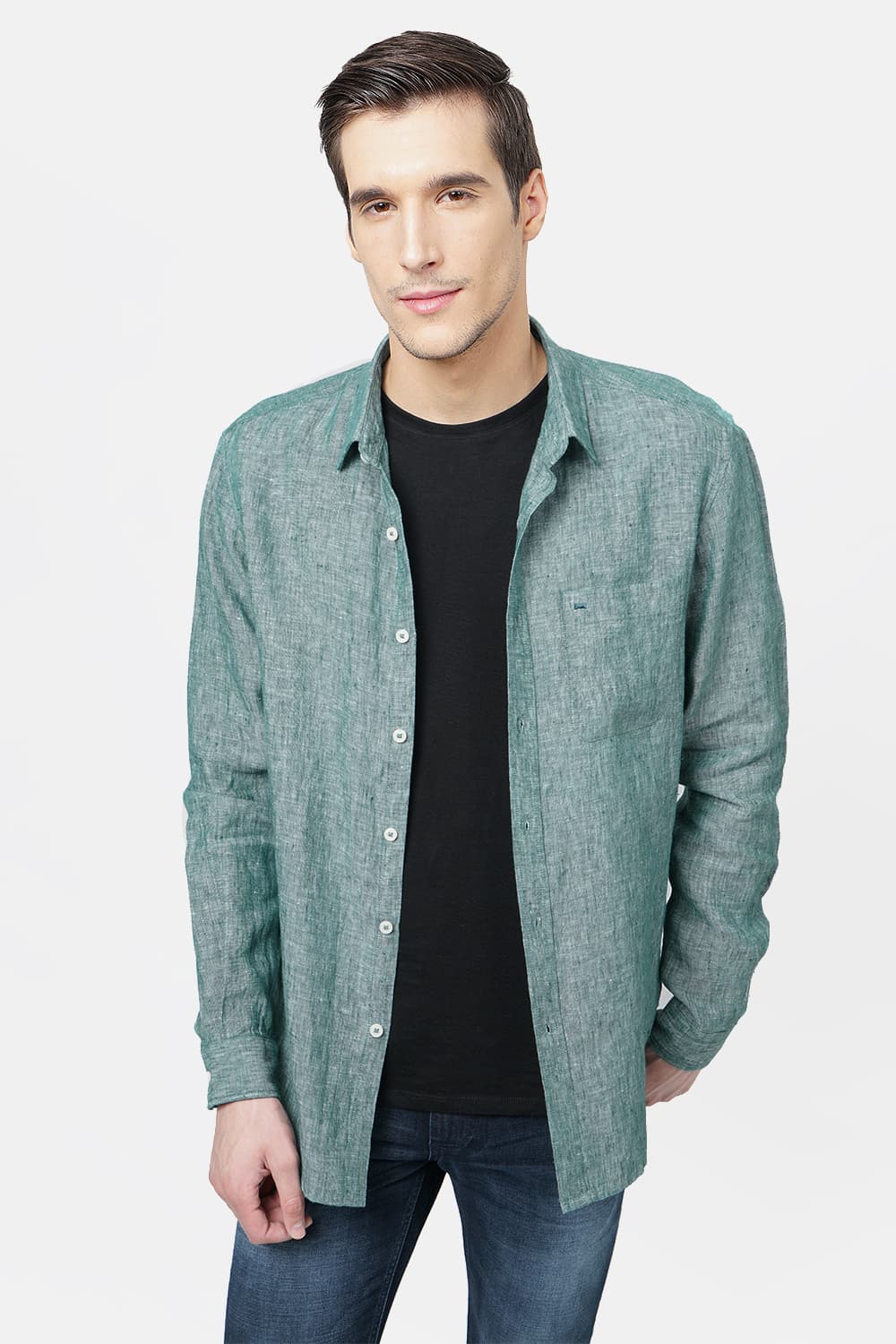 BASICS SLIM FIT LINEN CASUAL SHIRT