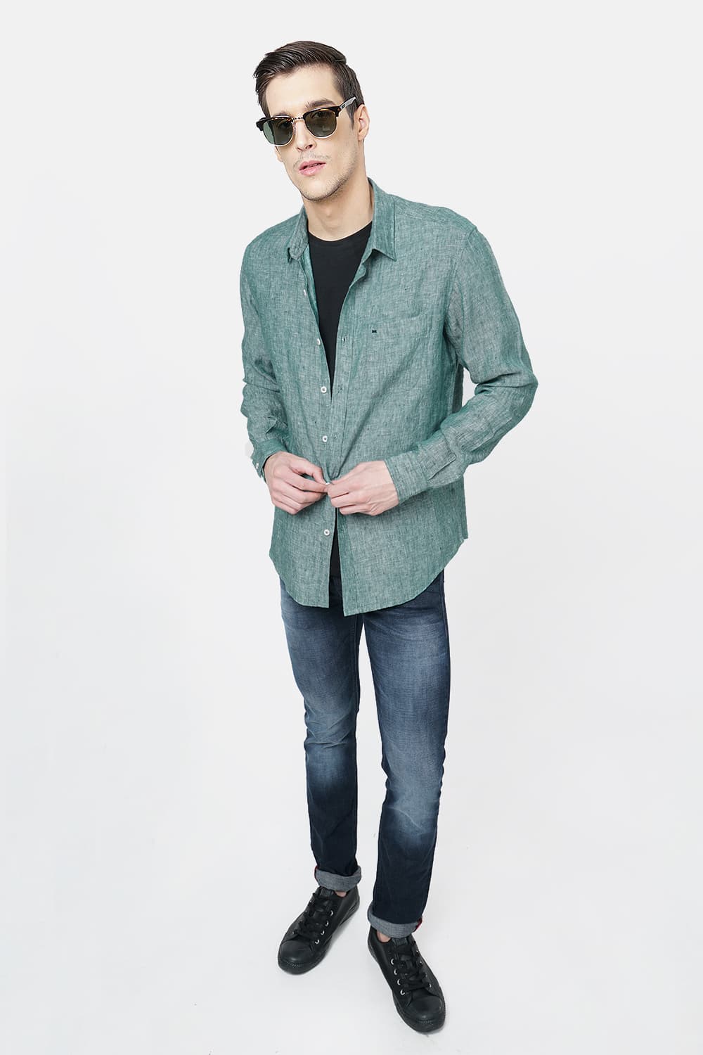 BASICS SLIM FIT LINEN CASUAL SHIRT