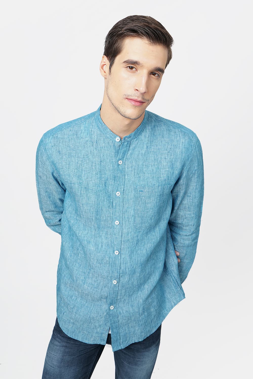 BASICS SLIM FIT LINEN SHIRT