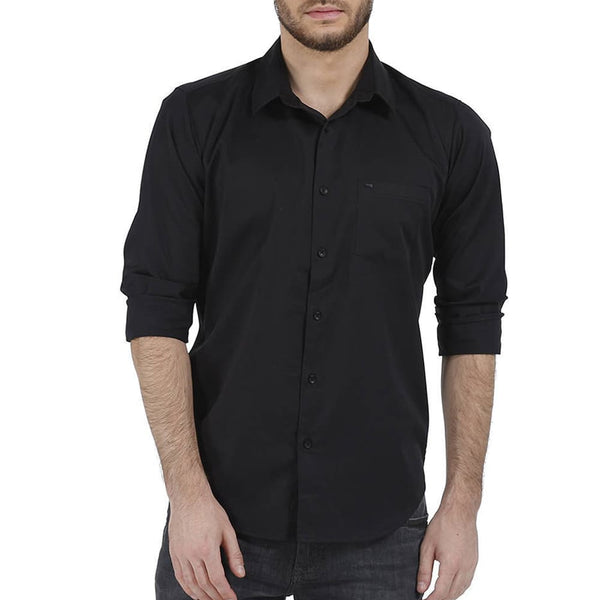 Lucky Brand Slim Fit Black Solid Stretch Dress Shirt