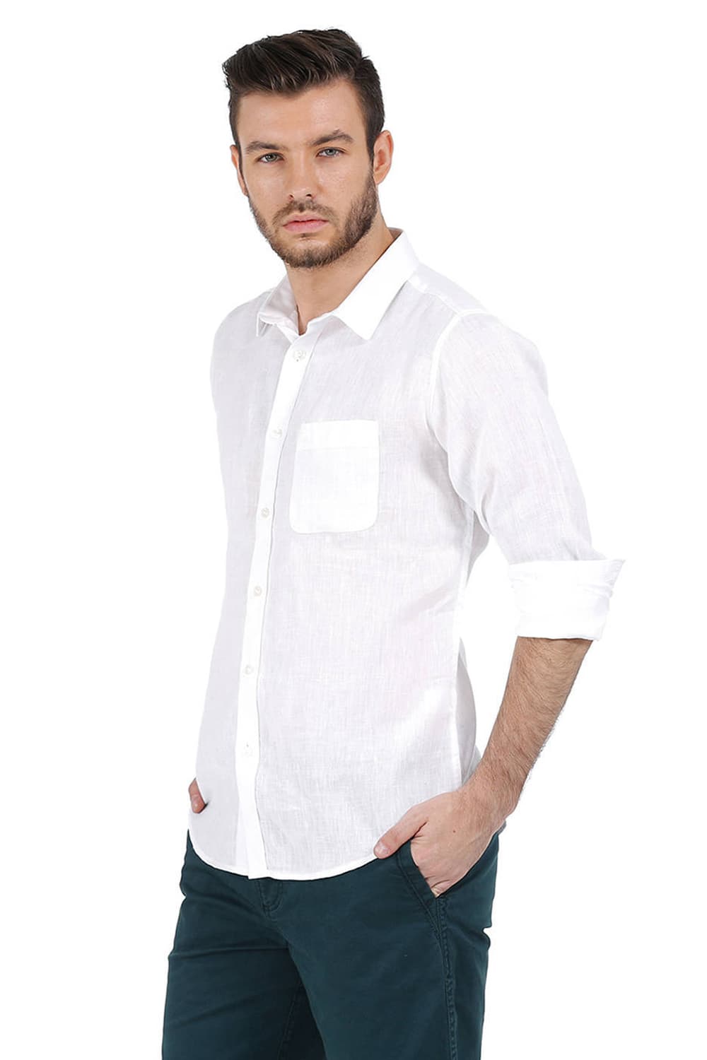 BASICS SLIM FIT LINEN CASUAL SHIRT