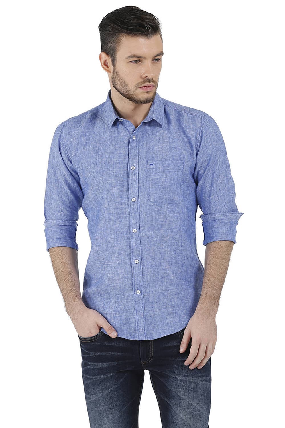 BASICS SLIM FIT LINEN CASUAL SHIRT