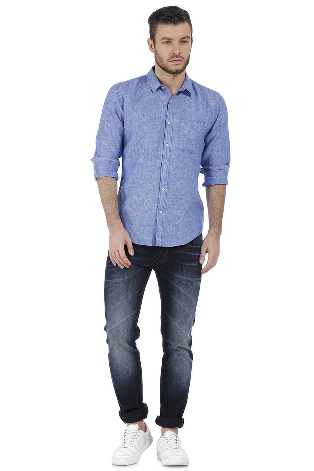 BASICS SLIM FIT LINEN CASUAL SHIRT