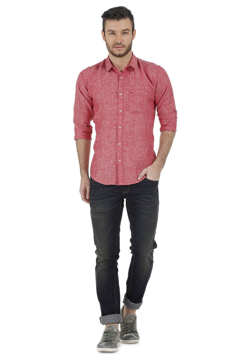 BASICS SLIM FIT LINEN CASUAL SHIRT