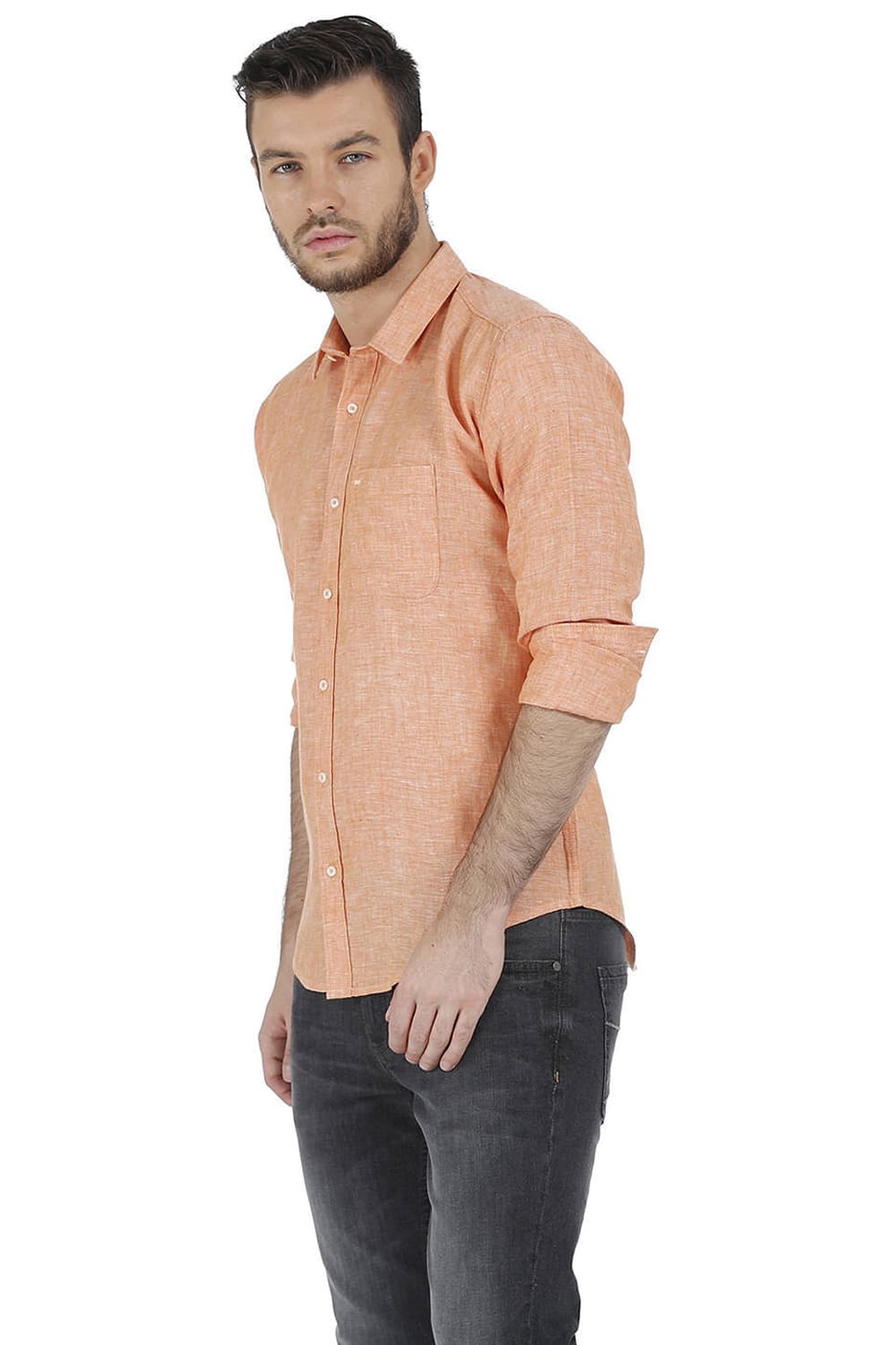 BASICS SLIM FIT LINEN CASUAL SHIRT