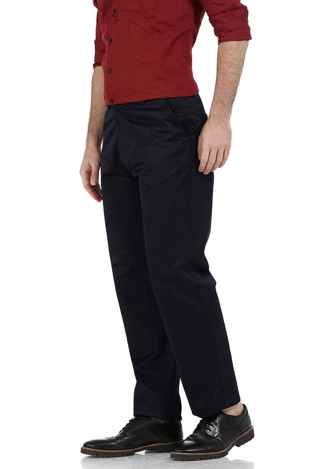 BASICS COMFORT FIT SATIN WEAVE POLY COTTON TROUSERS