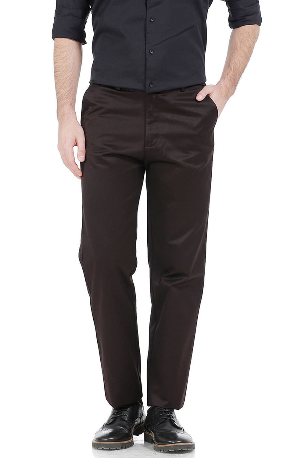 BASICS COMFORT FIT SATIN WEAVE POLY COTTON TROUSERS