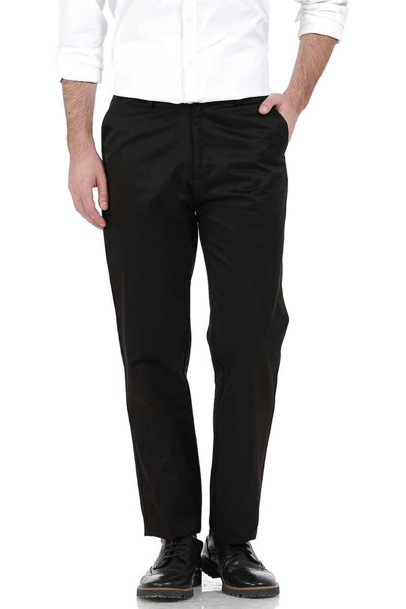 BASICS COMFORT FIT SATIN WEAVE POLY COTTON TROUSERS