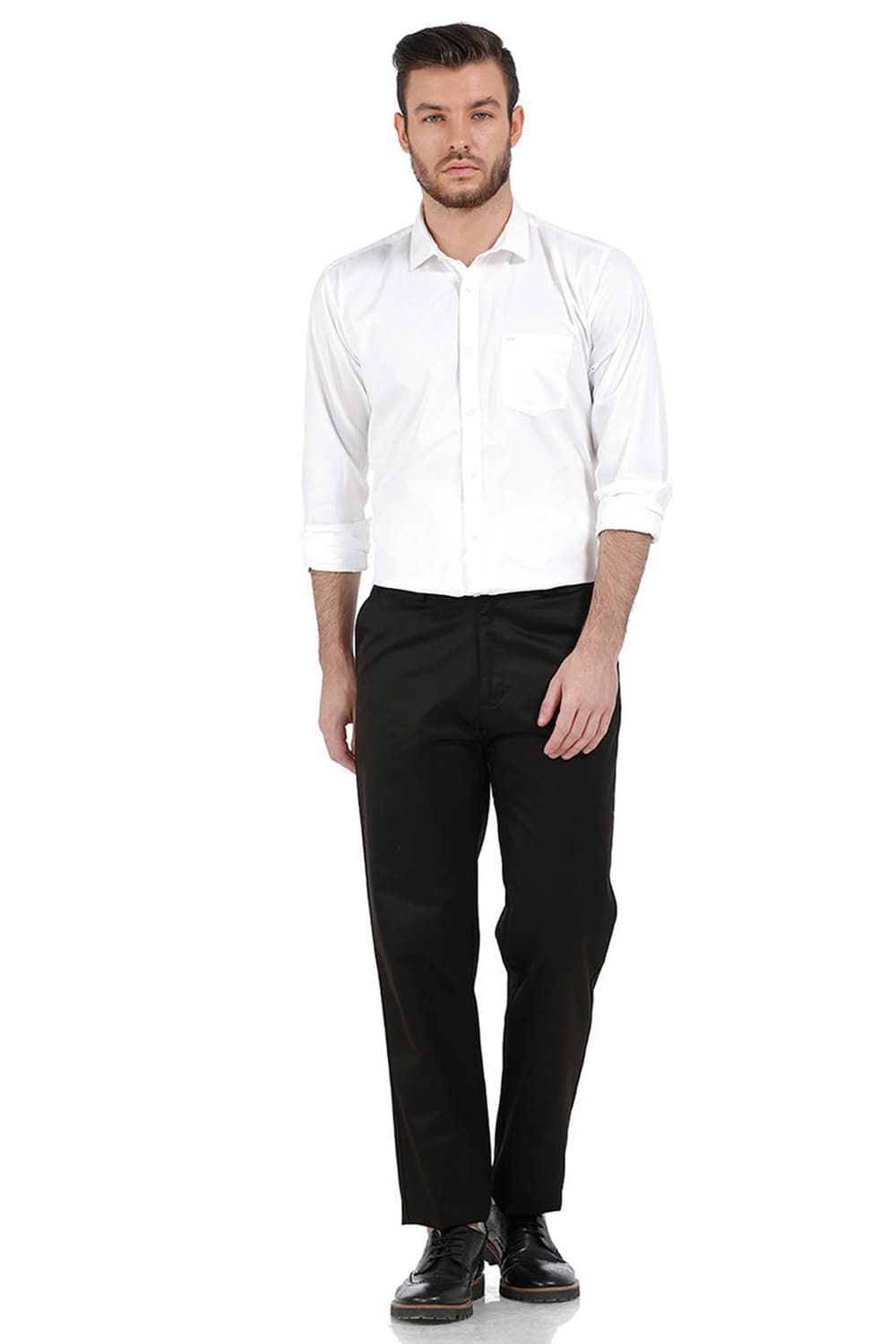 BASICS COMFORT FIT SATIN WEAVE POLY COTTON TROUSERS