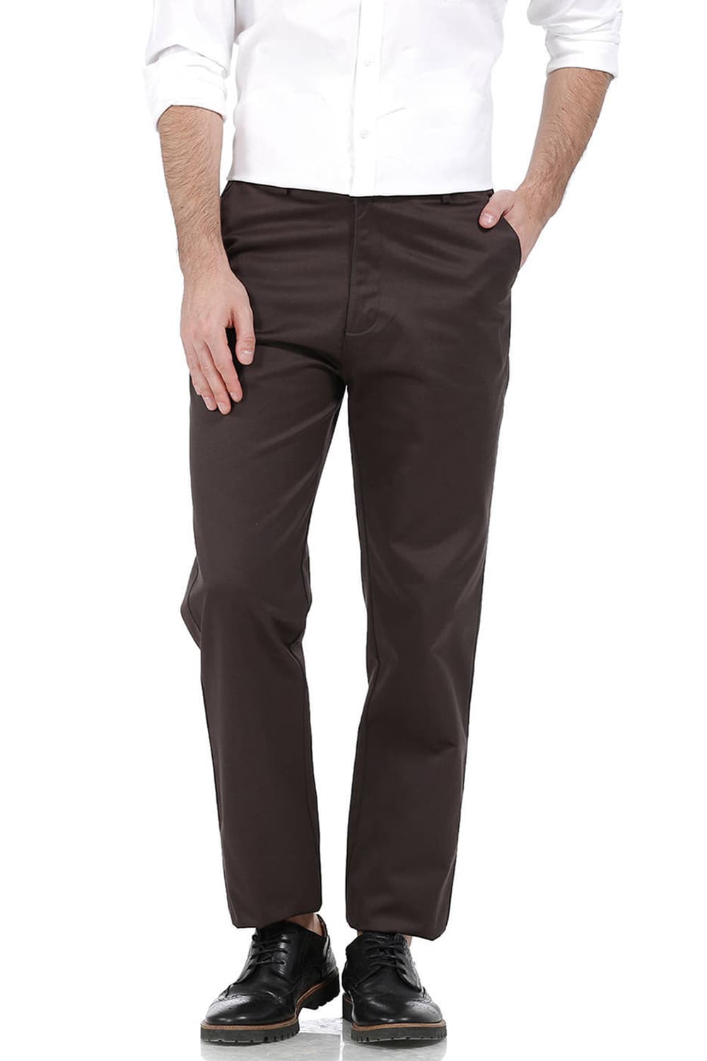 BASICS COMFORT FIT SATIN WEAVE POLY COTTON TROUSERS