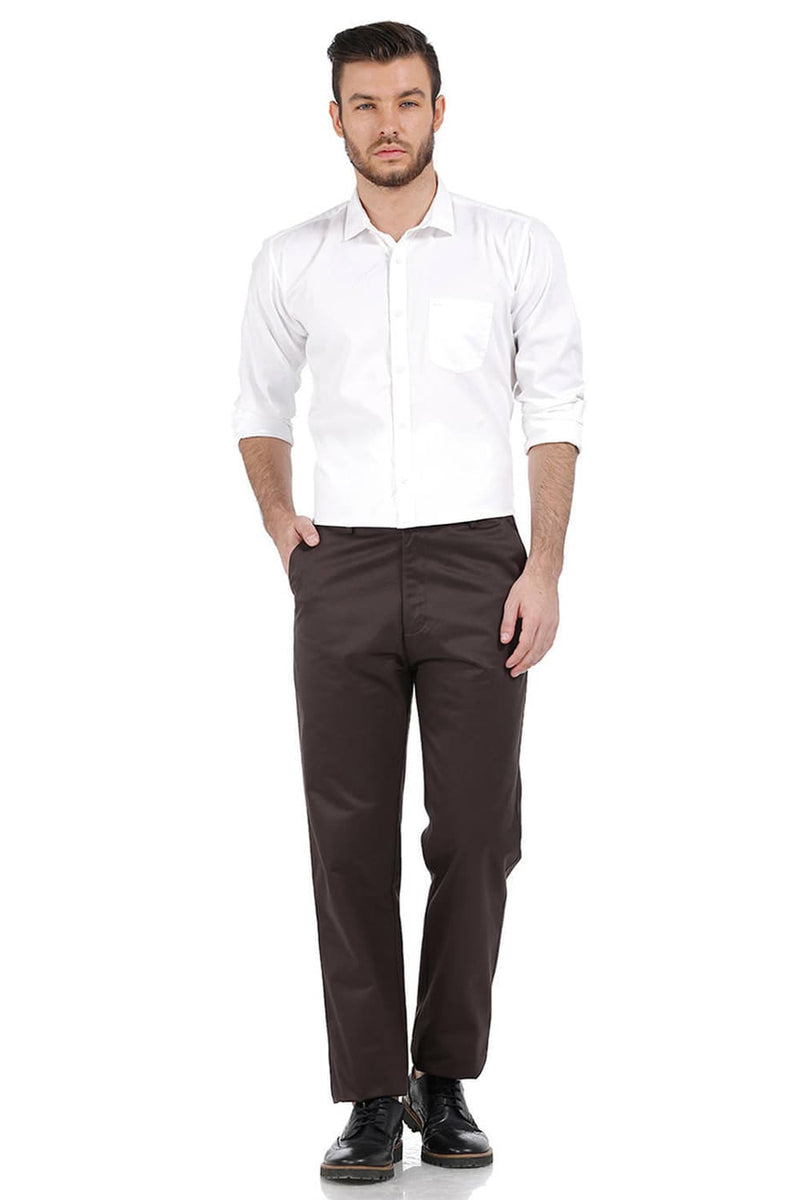 BASICS COMFORT FIT SATIN WEAVE POLY COTTON TROUSERS