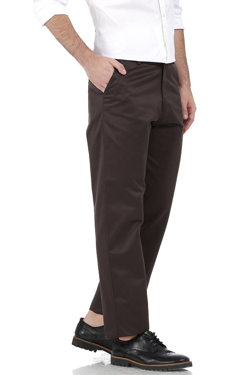 BASICS COMFORT FIT SATIN WEAVE POLY COTTON TROUSERS