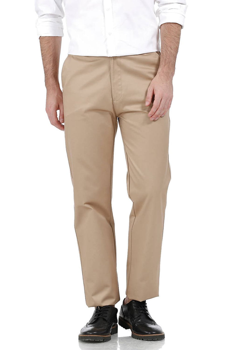 BASICS COMFORT FIT SATIN WEAVE POLY COTTON TROUSERS