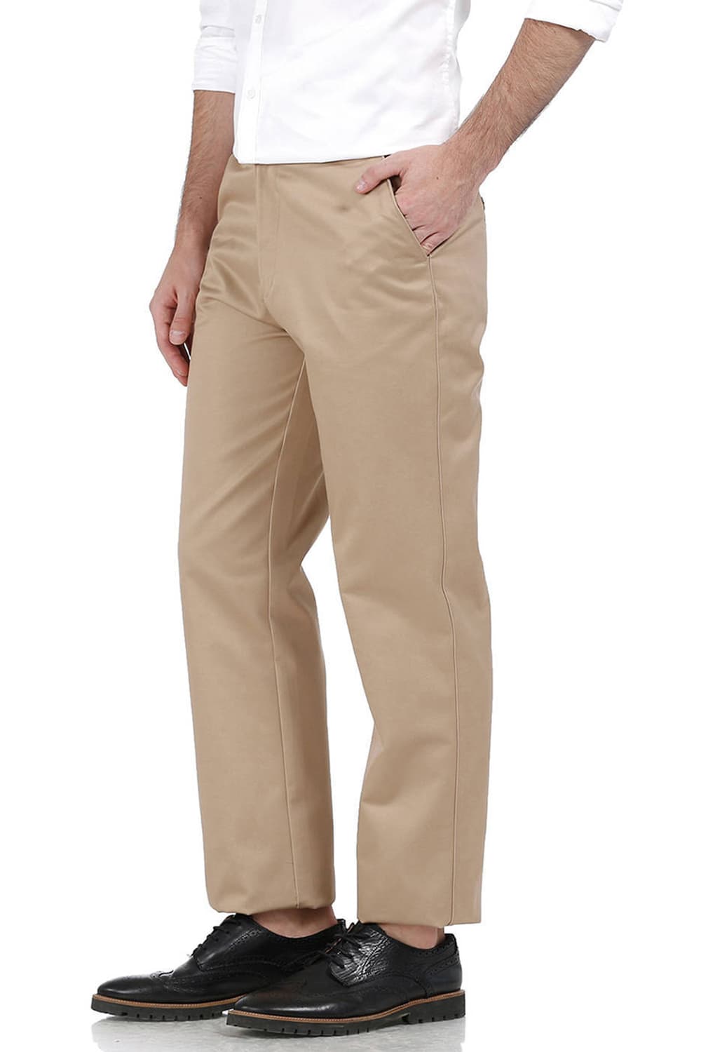 BASICS COMFORT FIT SATIN WEAVE POLY COTTON TROUSERS