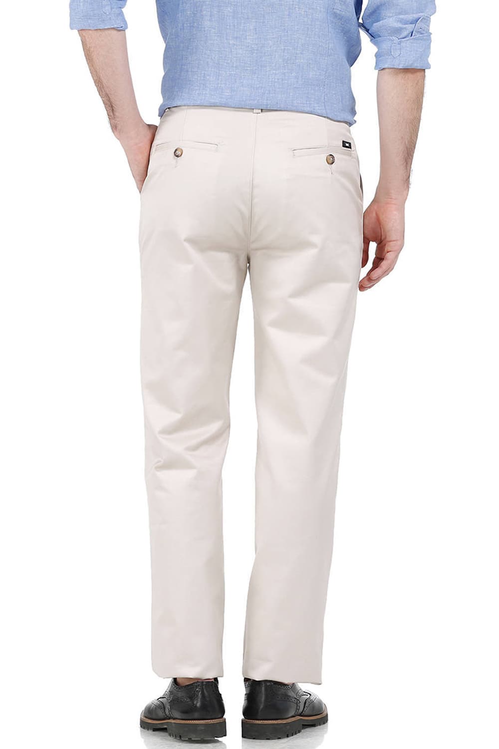 BASICS COMFORT FIT SATIN WEAVE POLY COTTON TROUSERS