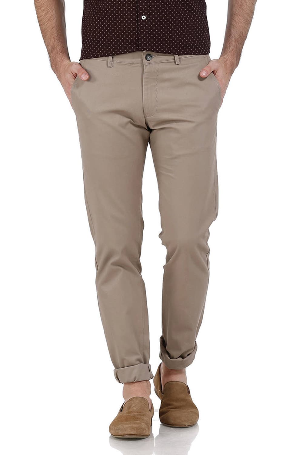 BASICS SLIM FIT WEAVE RIBBED TROUSERS